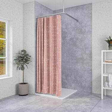Алюмінієва штанга для душової завіси Sealskin Easy Roll, матовий хром, комплект з кріпленнями та кільцями, L/U-форма, монтаж на стелю, індивідуальна довжина