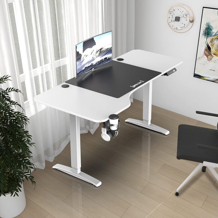 Електричний письмовий стіл pro.tec Oxnard 160x75 см з регулюванням висоти, пам'яттю, до 80 кг, тримачем для напоїв і гачком для навушників, алюмінієва рама, білий