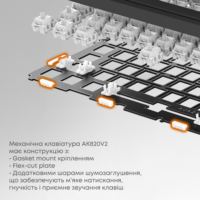 Бездротова механічна клавіатура Ajazz AK820 V2 White Peach Switch (AK820-V2-WP-S-W)