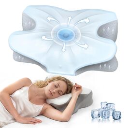 Ортопедична подушка для шиї з піни Memory Foam, ергономічна підтримка для комфортного сну, з підставкою під руки для сну на спині, животі та боку, сіро-біла