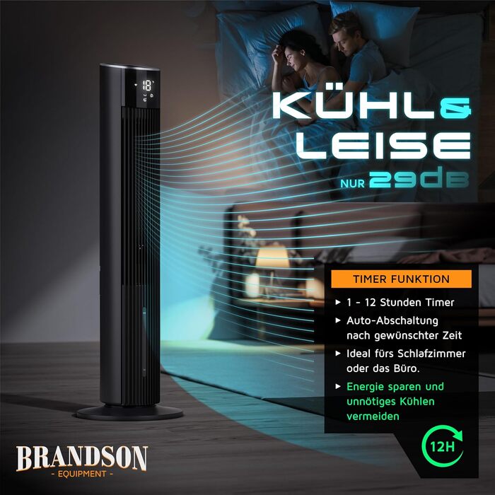 Brandson ECO GREEN Турельний вентилятор з водяним охолодженням та WiFi (Smart Home/Alexa) - Чорний матовий