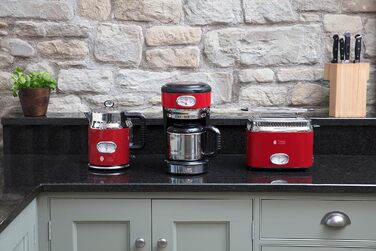Тостер Russell Hobbs Retro 21680-56, нержавіюча сталь, червоний, 2 тости, 6 режимів, розморожування, підігрів