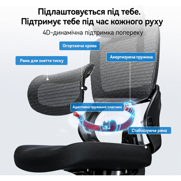 Ергономічне офісне крісло SIHOO B100 SE для комп'ютера з динамічною підтримкою попереку, чорне