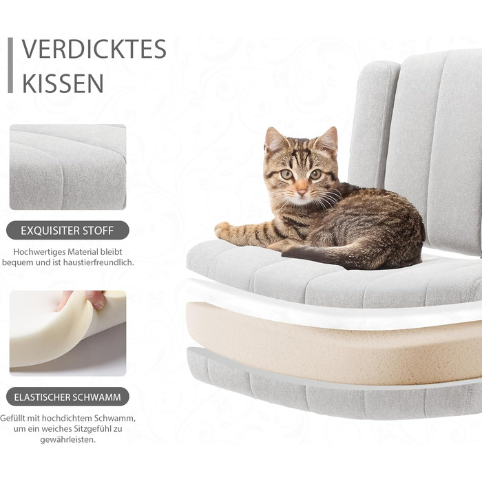 Крісло Vigosit Criss Cross з колесами, регульована ширина підлокітників, антиковзаюча тканина, комфортне сидіння, сучасний стиль, поворотне крісло для дому, туалетного столика, офісу (Сірий)