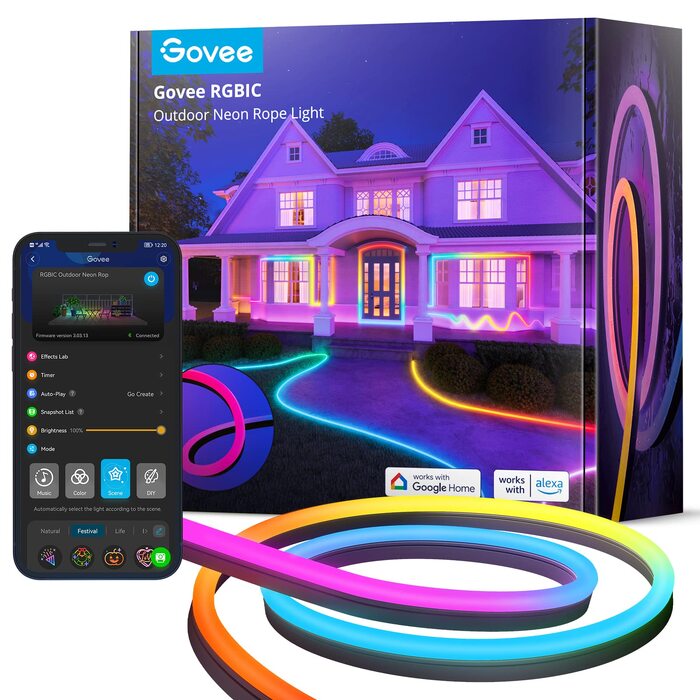 Світлодіодна неонова стрічка Govee Outdoor RGBIC 10м, водонепроникна IP67, керування через додаток