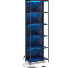 VASAGLE книжкова шафа з 6 полицями, стелаж зі сталевим каркасом, регульоване LED-підсвічування, 30,3×60×178,6 см, для вітальні, спальні, кабінету, чорне ебенове дерево