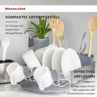 Компактна підставка для сушіння посуду KitchenAid, вугільно-сіра, 40.8 x 32 x 15 см