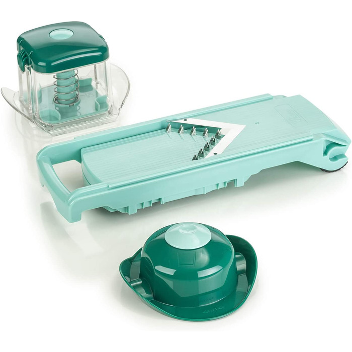 Овочерізка-мандоліна Genius Nicer Dicer Fusion з V-подібним лезом із нержавіючої сталі, набір для нарізки та шинкування, регульований слайсер для овочів, джулієн, огірків