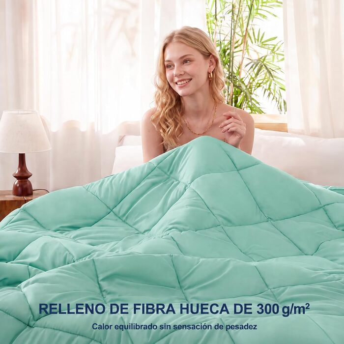 Всесезонна ковдра WAVVE 200x200 см, мікрофібра 300г/м², дихаюча м'яка ковдра для сну (Wellnessblau)