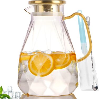 Скляна карафа Yirilan 2.2L з кришкою, 74 унції - для води, напоїв