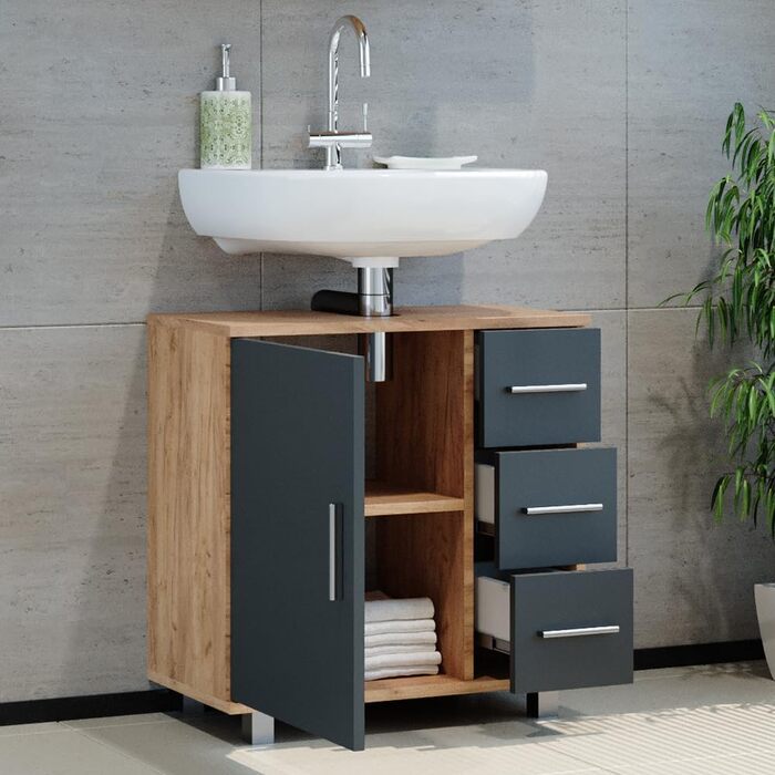Тумба під умивальник Vicco Ilias, дуб/антрацит, 60х60,8 см, Goldkraft Eiche
