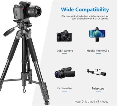 Neewer портативний штатив 177 см з алюмінію з 3D головкою для DSLR камер, чорний