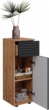 Середня шафа для ванної Vicco Irma, золота дубова/антрацит, 30x81 см, 1 шухляда, 2 полиці, антрацит з точковим візерунком