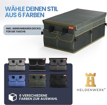 Складаний органайзер у багажник авто HELDENWERK® Premium з антиковзаючим покриттям (липучки), зелений з темно-зеленим кантом