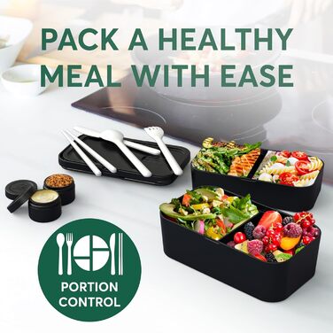 Ланчбокс Umami Bento 1500 мл, герметичний, для дорослих, чорний онікс, контейнер для їжі XL, багатосекційний, для чоловіків