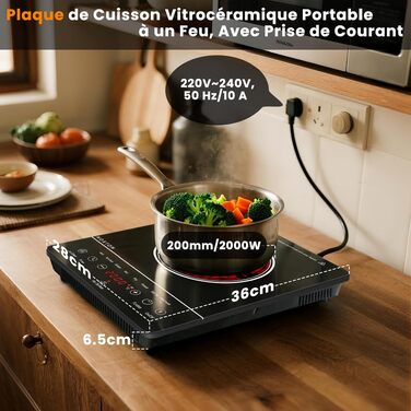 Плита електрична подвійна NOXTON 3200W зі склокерамічною поверхнею, таймером та захистом від дітей - для кухні, кемпінгу