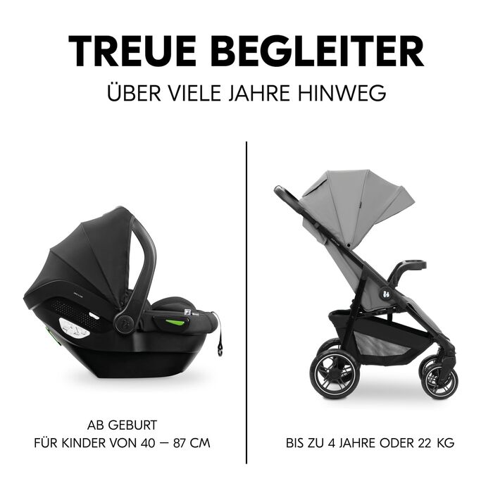 Дитяча коляска 3-в-1 Hauck Shop N Care Travel Set Grey - для дітей до 22 кг, автокрісло i-Size, регульована спинка, складна, UPF 50+