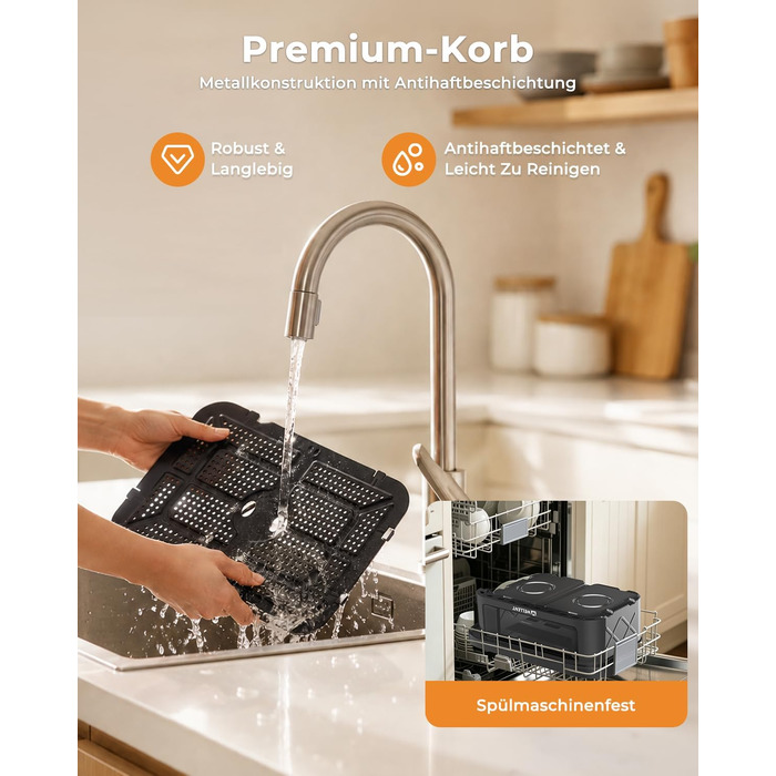 Аерофритюрниця WELLENT 12L Dual Zone XXL - двокамерна фритюрниця з гарячим повітрям 2950W (6+6Л), з вікном перегляду, функціями Match & Sync та нагадуванням про струшування, придатна для посудомийки