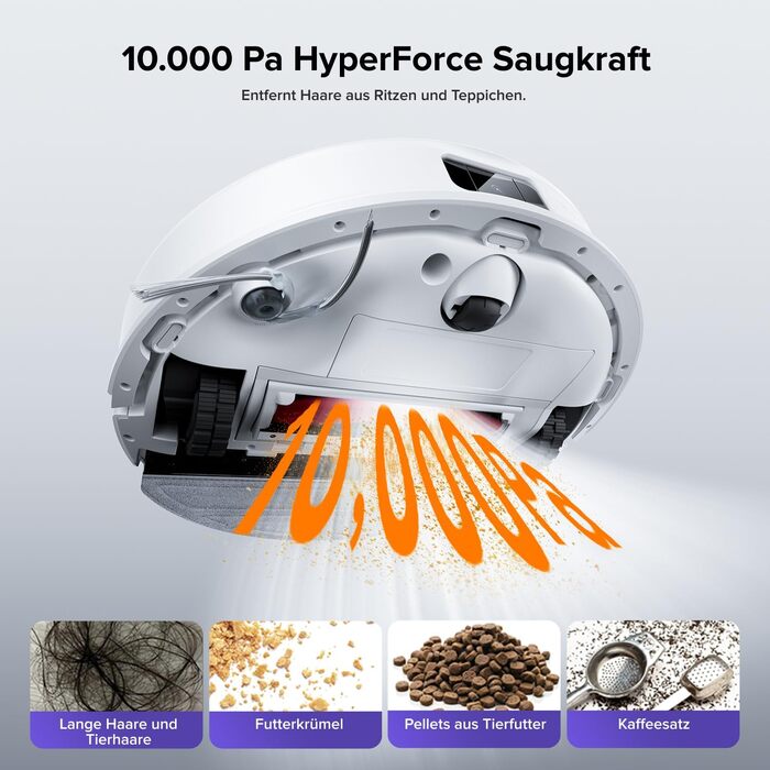 Робот-пилосос Roborock Q10 S5+ з функцією вологого прибирання, потужність 10 000 Па HyperForce, система Dual Anti-Tangle, автоматичне підіймання ганчірки, для килимів та твердих підлог, чорний