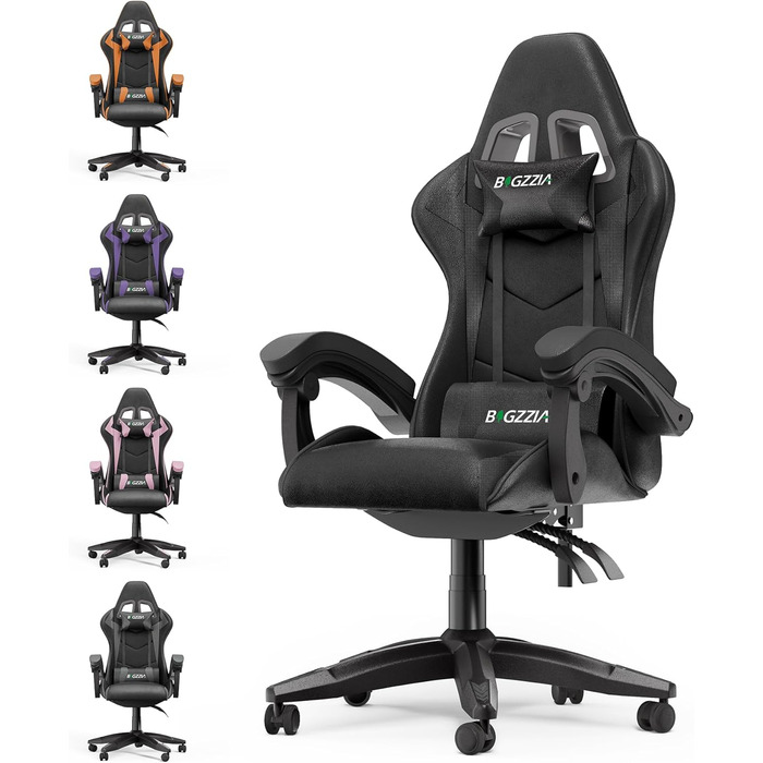Ігровий крісло Bigzzia Ergonomiczne - Чорний, для геймерів, PC, комп'ютерне, з підголівником та підлокітниками