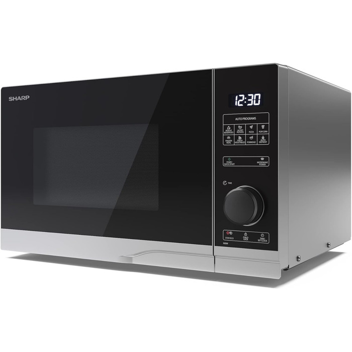 Мікрохвильова піч SHARP PS254AES, 900 Вт, 10 рівнів потужності, функція розморожування, 48,3x28,1x40,3 см, срібляста
