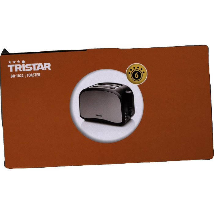 Тостер Tristar BR-1022 з нержавіючої сталі, 6 режимів підсмажування, підставка для булочок, функції розморожування та підігріву, знімний піддон для крихт, сріблястий, на 2 тости