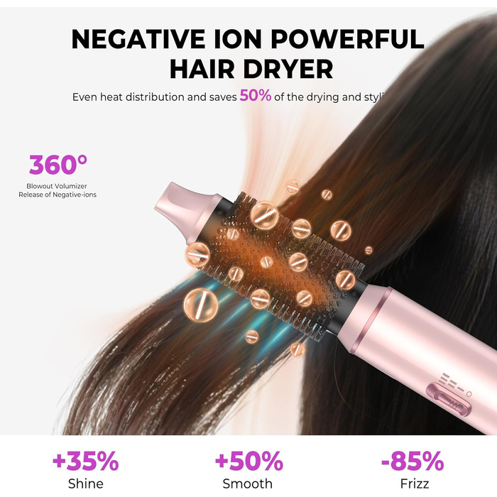 Airstyler 5 в 1: Фен-щітка для волосся з насадкою для локонів, чорно-золотий (5 в 1: Рожевий) - професійний стайлер для укладання