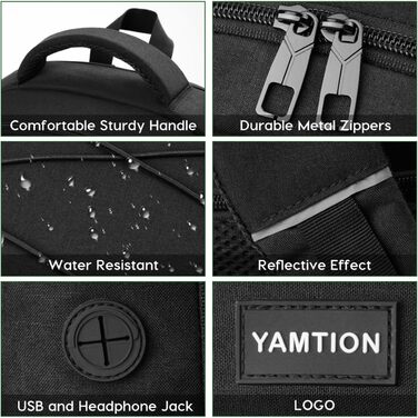 Рюкзак YAMTION для чоловіків і жінок, шкільний рюкзак з USB для підлітків, студентів, 15.6'' чорний