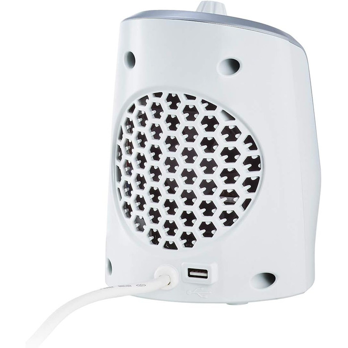 Керамічний обігрівач EWT DDF 250 Вт, настільний, з USB, термостатом, LED підсвічуванням і зарядкою для смартфона, білий