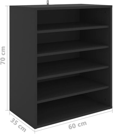 Взуттєва шафа vidaXL, 5 полиць, настінна, чорна, 60x35x70 см, ДСП, органайзер для взуття