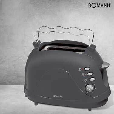 Тостер Bomann TA 246 CB, компактний на 2 скибки, функції розморожування та підігріву, швидка зупинка, корпус Cool-Touch, сірий