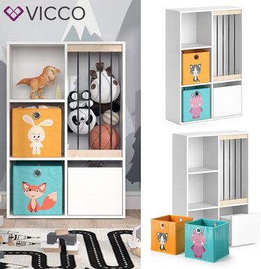Дитяча полиця Vicco Luigi біла 72x107.8 см з 2 коробами, опція 1 107x114 см з 6 коробами