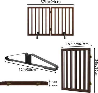 Загородження для тварин Semiocthome бамбукове, 90x61 см, 2 панелі, для собак та цуценят, складне, дерев'яне, коричневе