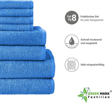 Набір рушників NatureMark 8 шт. фротте різних розмірів, 100% бавовна, королівський синій (4 гостьові, 2 для рук, 2 банних)