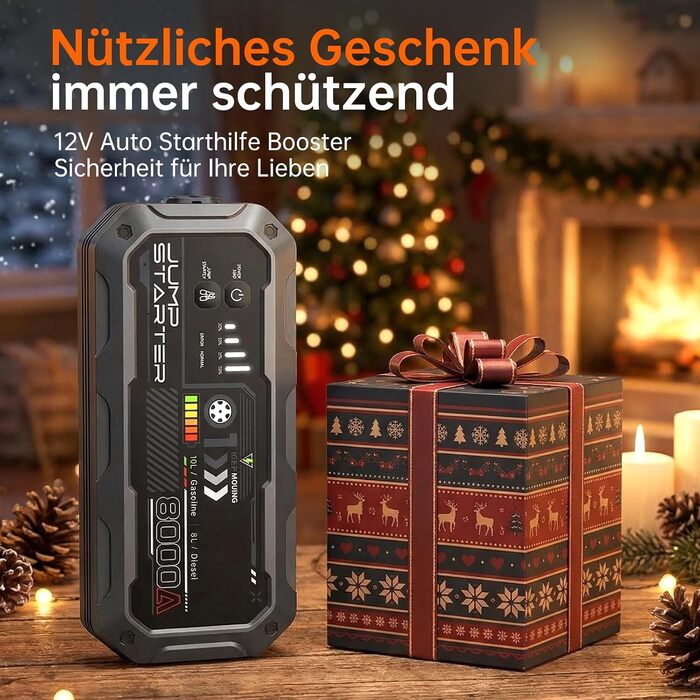 Бустер для автомобіля 8000A Powerbank Jump Starter для дизельних двигунів до 12л та бензинових до 10л