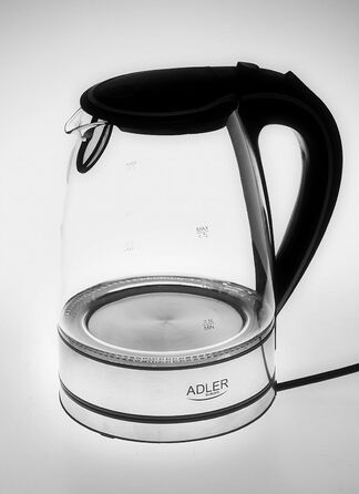 Електричний чайник ADLER AD 1225, пластик, чорний/прозорий