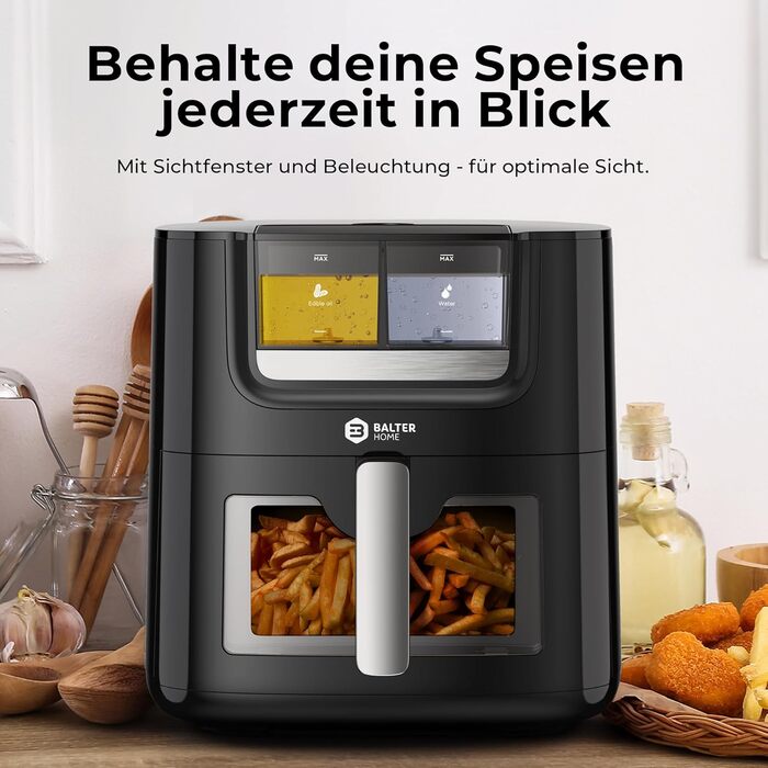 Аерофритюрниця Balter Airfryer XXL 5,5-7,2 л з вікном, 12 програм, багатофункціональна фритюрниця без олії, HL-551T