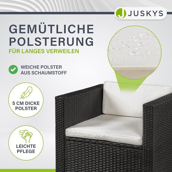 Juskys Lounge Punta Cana L: Комплект садово-розкішних меблів для 4-5 осіб (софа 3 місця, крісло, пуф, столик, подушки). Чудовий вибір для саду, тераси та балкону. Водостійкий набір меблів для відпочинку. Чорний/Крем.