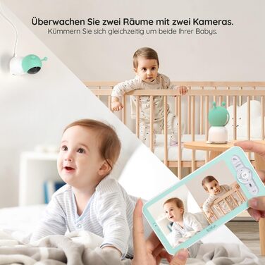 BOIFUN Додаткова камера для немовлят 6T 2K WiFi: відеоняня з нічником, датчиком руху/плачу/звуку, AI-відстеженням, датчиком температури та вологості, записом відео