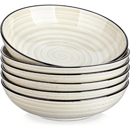 Набір супових тарілок vancasso Bonbon 6 шт, глибокі керамічні миски 21,8×5,7 см, великі тарілки для пасти, локшини, рамена, салату, сині, підходять для посудомийки та мікрохвильовки