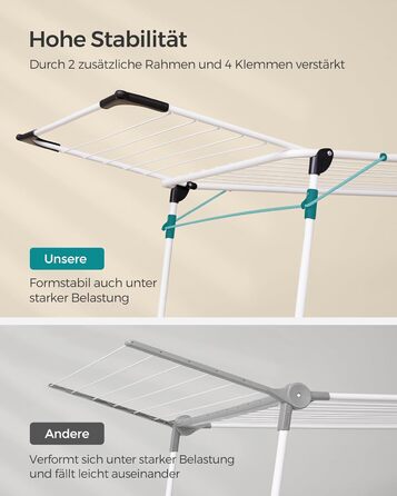 Сушарка для білизни SONGMICS з крилами, металева, 56,5x173x96,5 см, сірий, з тримачем для шкарпеток, для одягу та рушників