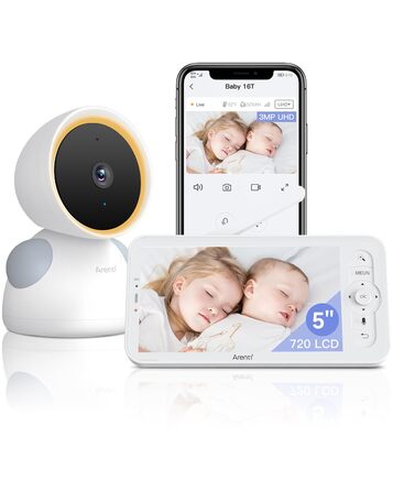 Відеоняня ARENTI D3 з 2K/3MP камерою та додатком, 5-дюймовий WiFi монітор, PTZ поворот 355°, автоматичне відстеження, датчик температури та вологості, нічний режим, підтримка Alexa