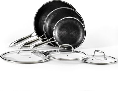 Набір гібридного посуду HexClad 7 предметів з кришками та воком – нержавіюча сталь, антипригарний, для індукції, підходить для посудомийки