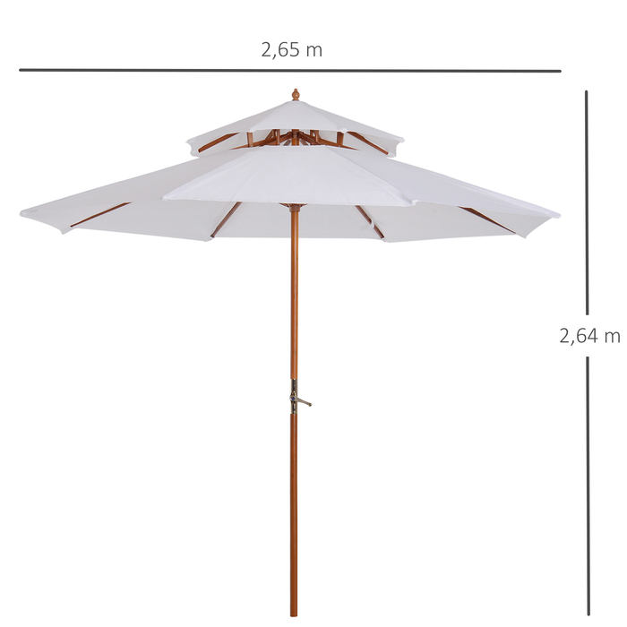 Дерев'яна садова парасолька Outsunny Parasol з подвійним навісом, кремова, ідеальна для балкона та саду