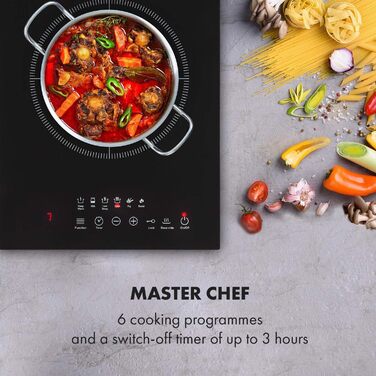 Індукційна плита Klarstein Cook n Roll 2000Вт, 26 см, 10 режимів, 6 програм, SousVide, термометр, чорна