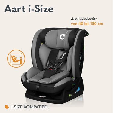 Автокрісло Lionelo AART для дітей 40-150 см, R129 (I-SIZE), сірий колір, регулювання спинки та підголівника
