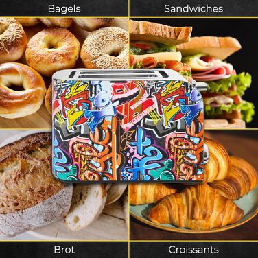 Тостер Gutfels TOAST 3010 G на 2 скибки з підставкою для булочок, 7 режимів, 850 Вт, функції розморожування, підігріву і зупинки, стильний дизайн Graffiti