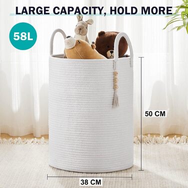 Кошик для білизни YOUDENOVA плетіний, 58L, ручний, з бавовни (білий)