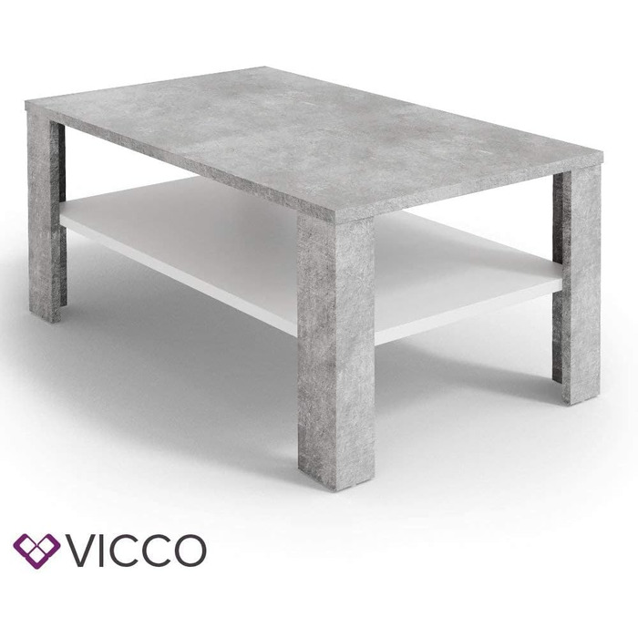 Журнальний стіл Vicco, бетон/білий, 100x42 см