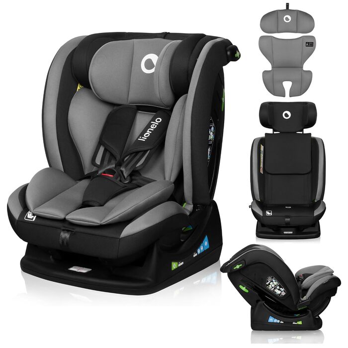 Автокрісло Lionelo AART для дітей 40-150 см, R129 (I-SIZE), сірий колір, регулювання спинки та підголівника